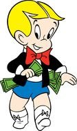 cartoon boy with bundle of notes