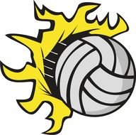 Cartoon volleyball with the flames clipart