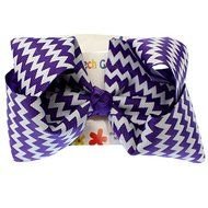 Purple White Zigzag Chevron Ribbon Gator Clip Hair Bow