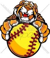 Softball Tiger Cartoon Image Of A Holding Ball