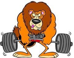 drawing of a lion with a barbell