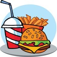 drawing of a hamburger with french fries and a drink