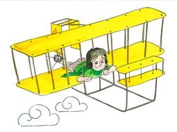 Drawing of the boy on the plane clipart