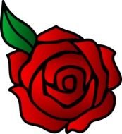 drawing of a red rose with a green leaf