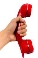 red retro telephone handset in hand