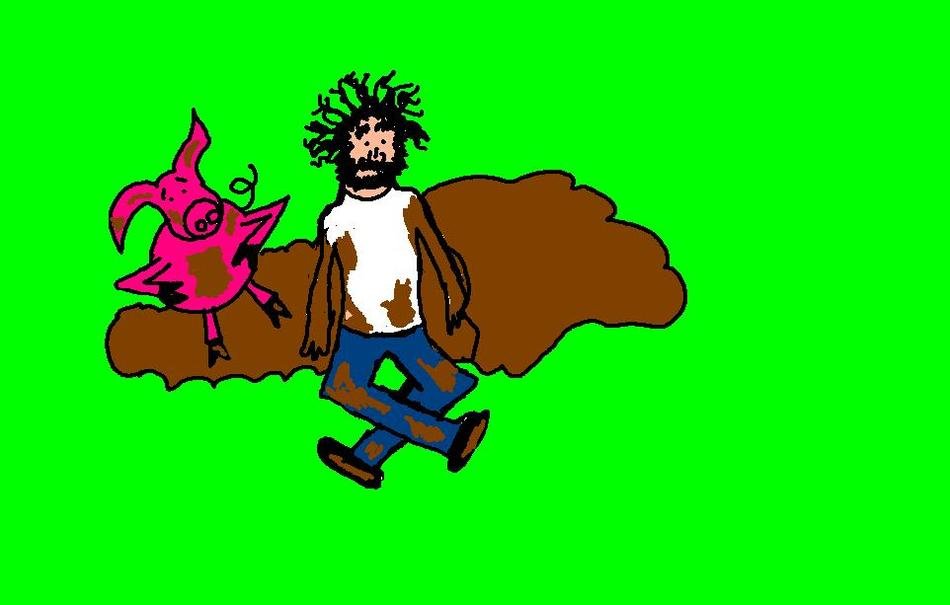 man and pig drawing