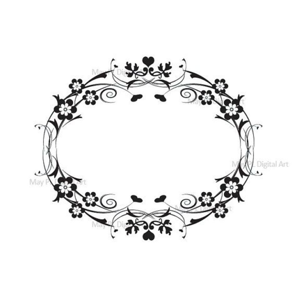 Digital Frame Vintage Flourish Flower Black Damask