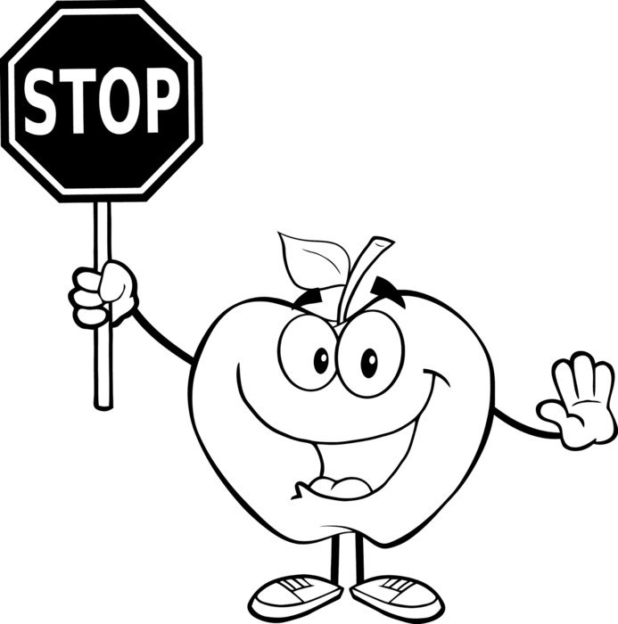 funny apple with a stop sign as a picture for clipart