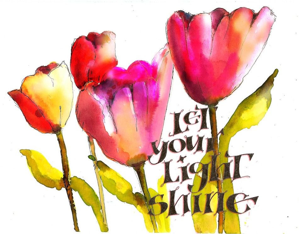 four tulips, painting, Let Your Light Shine
