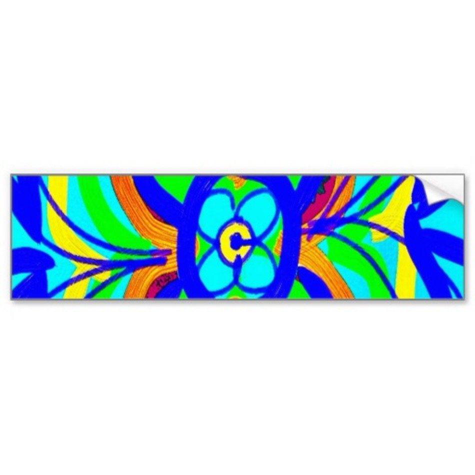 Abstract Butterfly Flower Kids Doodle Teal Lime Bumper Sticker