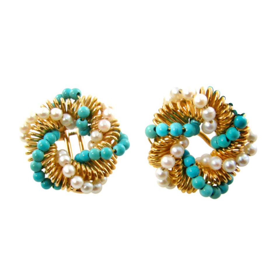 Bulgari Turquoise Pearl And Gold Earrings At 1stdibs