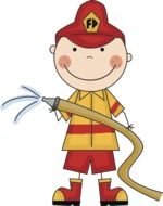 cartoon fireman with a hose on a white background