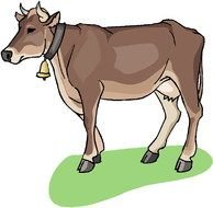 painted brown cow with a golden bell