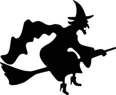 Halloween, silhouette of witch on broom in flight