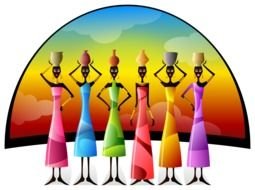 painted african women with jugs on their heads