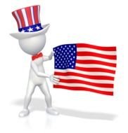 drawing of figure and The American Flag