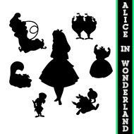 silhouettes of characters from alice in wonderland as a picture for clipart