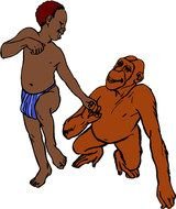 drawn african boy and monkey