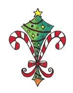drawn striped sweets and christmas tree silhouette
