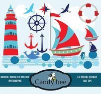 Nautical Boat Anchor Lighthouse Whale Sea Fi