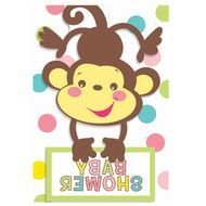 Baby Shower, card with cartoon monkey