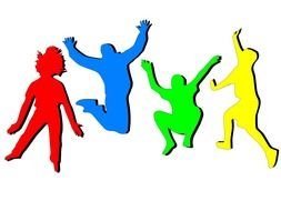 Happy Dancing people, colorful silhouettes