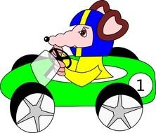 mouse in a helmet driving a car