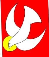 painted white dove on a background of yellow sun and red sky