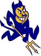 painted blue devil with a trident