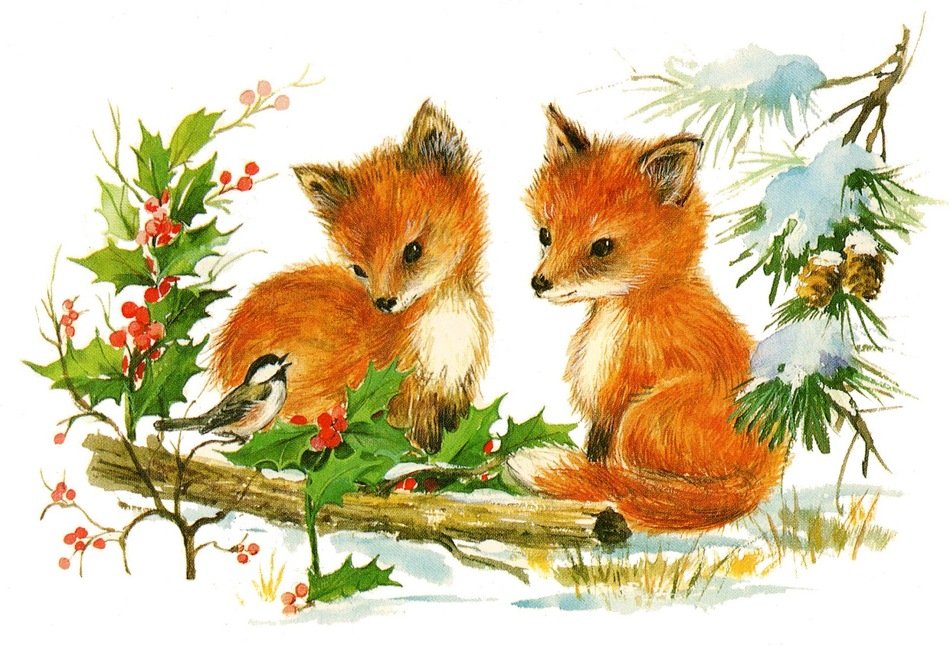 little foxes sit among young trees