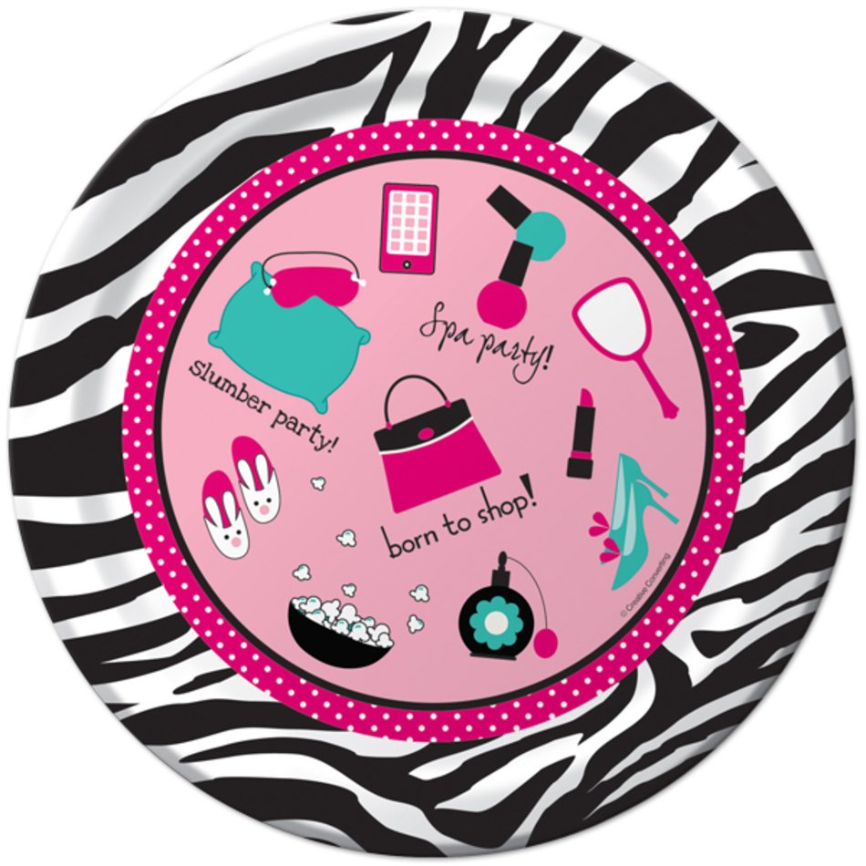 Pink Zebra Icon Round Lunch Plates 8 At Birthday Direct