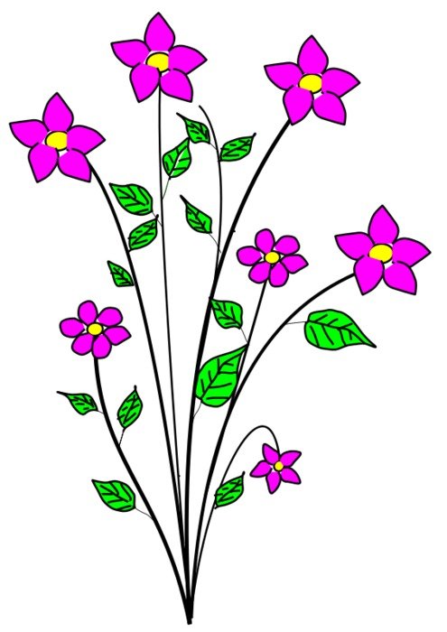 drawing of a bush with pink flowers