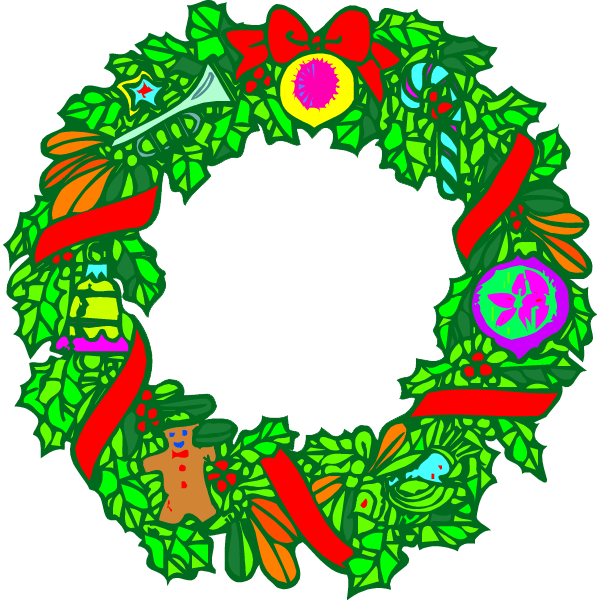 Drawn green christmas wreath on a black background free image download