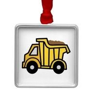 yellow dump truck on a white square