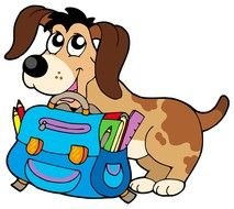 clipart of the dog with a school bag