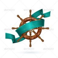 Wheel Steering Rudder Round Plank Ribbon Sailboat Ship Wooden Vessel