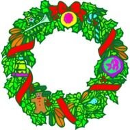 drawn green christmas wreath on a black background