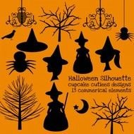 Halloween Silhouette Digital Commerical Use Elements