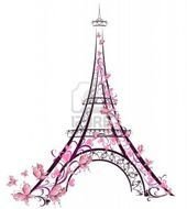 Eiffel tower with pink flowers