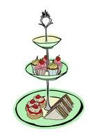 cupcakes on tray, dawing