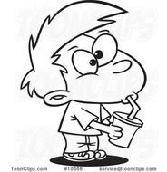 Cartoon Black And White Line Drawing Of A Boy Drinking Soda 10666 By