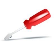 flat screwdriver with red handle on a white background