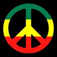 peace symbol with colored stripes on a black background