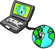 the computer is connected to the planet drawing