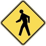 yellow sign with a black pedestrian