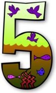 number 5 with image of fish and birds