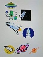 Clip art of the space shuttles and planets