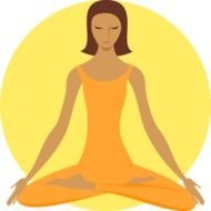 painted girl practices yoga on a background of the sun