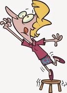 cartoon young man on a chair reaching for something