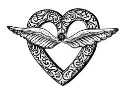 painted pendant in the shape of a heart with wings